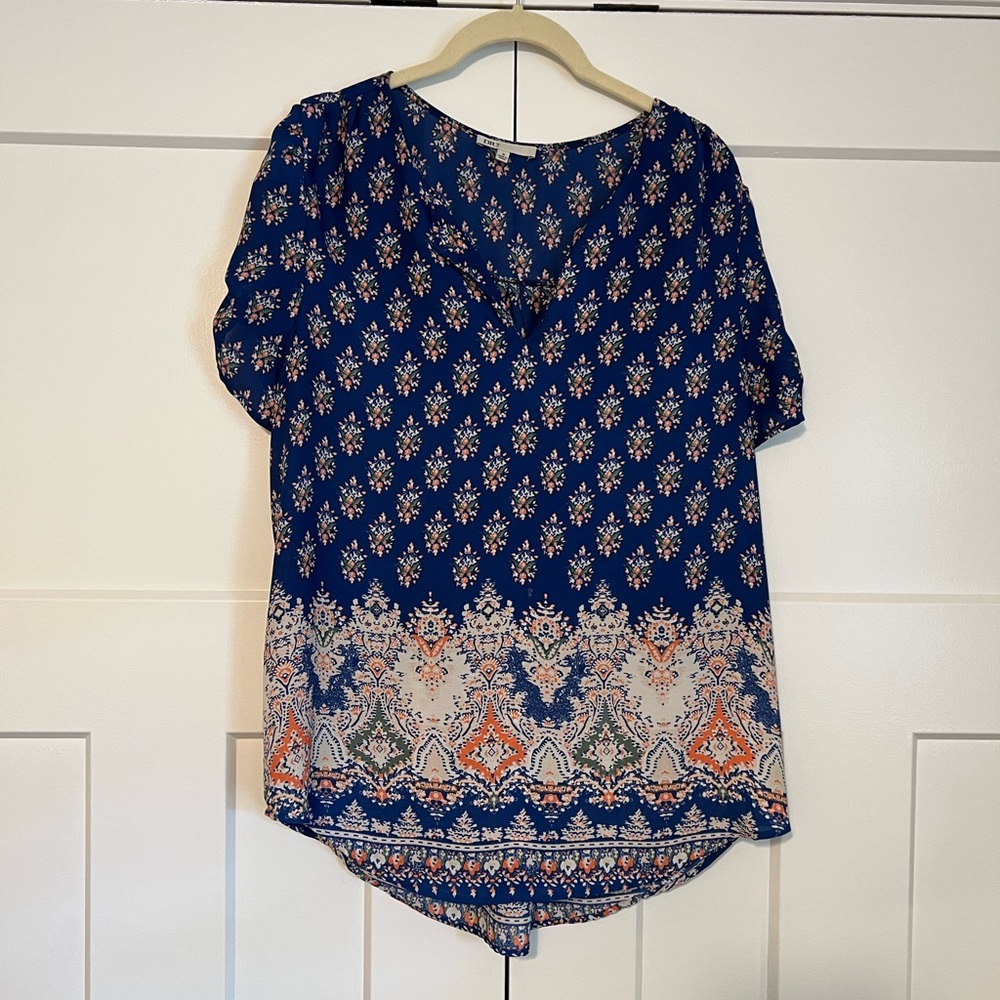 Navy Blue Patterned Women's Top